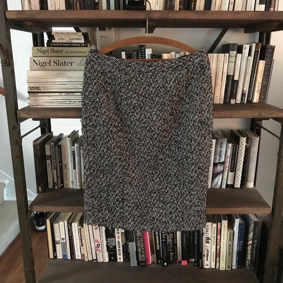 Pink Tartan Black and White Herringbone Wool Full Lined Pencil Skirt 10 Like New - Picture 5 of 16